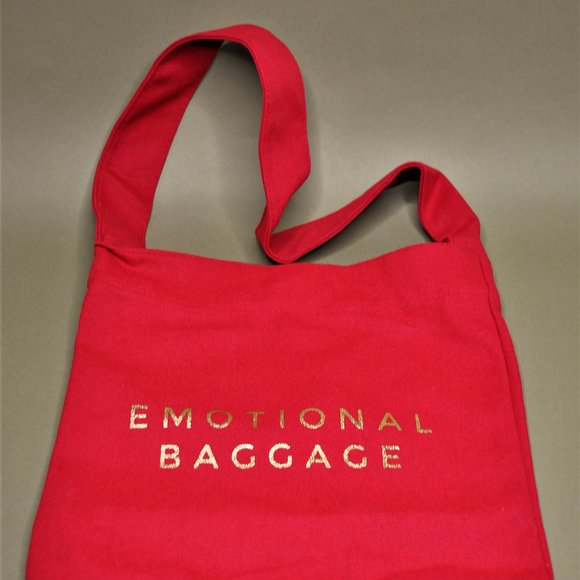 NWOT! "Emotional Baggage" Tote RED w/ GOLD Writing - Picture 2 of 5